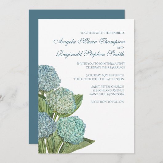 Blue Hydrangea Floral Wedding Einladung (Vorne/Hinten)