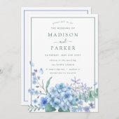 Blue Hydrangea Floral Wedding Einladung (Vorne/Hinten)