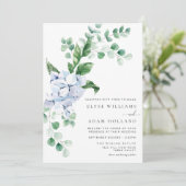 Blue Hydrangea Floral Wedding Einladung (Stehend Vorderseite)