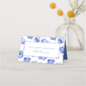Blue Hydrangea Floral Wedding Folded Platzkarte (Vorderseite)