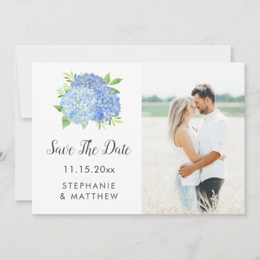 Blue Hydrangea Floral Wedding Foto Save the Date (Vorderseite)