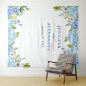 Blue Hydrangea Floral Wedding Foto Stand Hintergru Wandteppich (Beispiel (Horizontal))