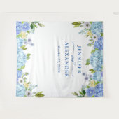 Blue Hydrangea Floral Wedding Foto Stand Hintergru Wandteppich (Vorderseite (Horizontal))