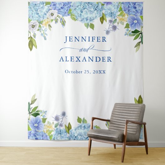 Blue Hydrangea Floral Wedding Foto Stand Hintergru Wandteppich (Beispiel)