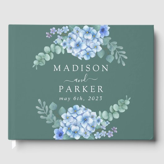 Blue Hydrangea Floral Wedding Gästebuch (Vorderseite)