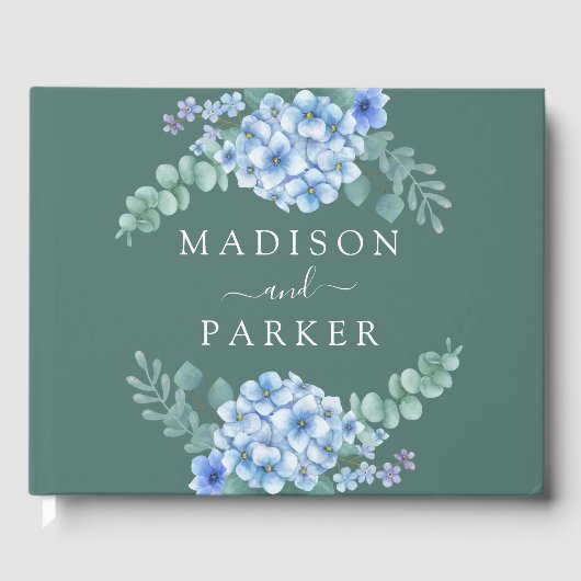 Blue Hydrangea Floral Wedding Gästebuch (Vorderseite)