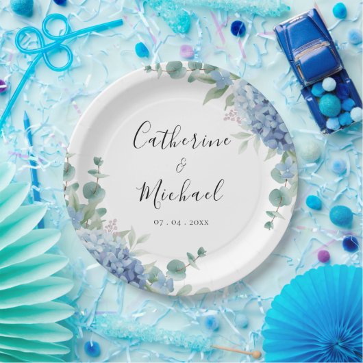 Blue Hydrangea Floral Wedding  Pappteller (Party)