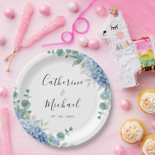 Blue Hydrangea Floral Wedding  Pappteller (Party)