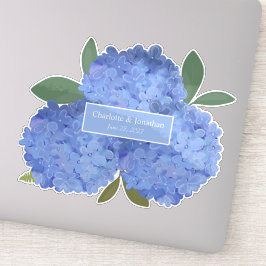 Blue Hydrangea Floral Wedding Personalisiert Names Aufkleber