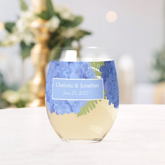 Blue Hydrangea Floral Wedding Personalisiert Names Weinglas Ohne Stiel (Insitu (Hochzeit))