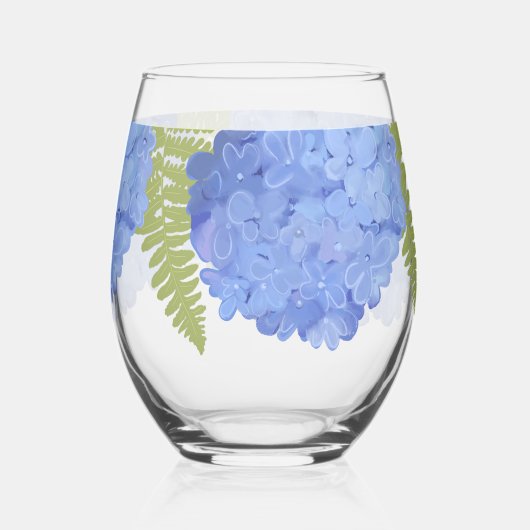 Blue Hydrangea Floral Wedding Personalisiert Names Weinglas Ohne Stiel (Rückseite)