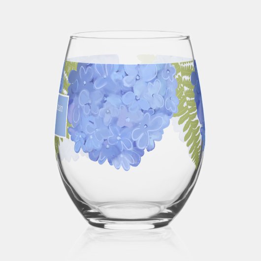 Blue Hydrangea Floral Wedding Personalisiert Names Weinglas Ohne Stiel (Links)
