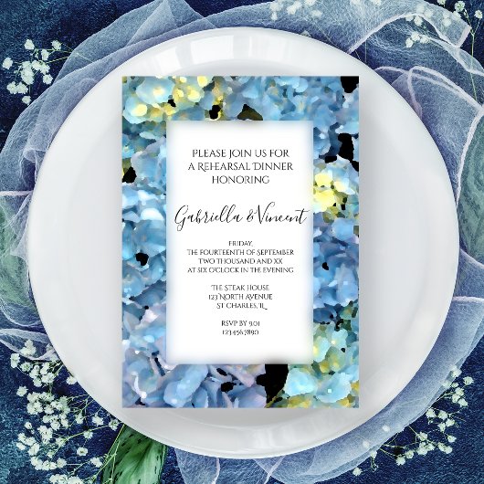 Blue Hydrangea Floral Wedding Probe Dinner Einladung