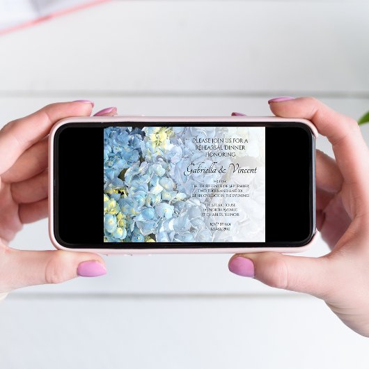 Blue Hydrangea Floral Wedding Probe Dinner Einladung
