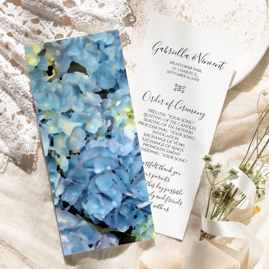 Blue Hydrangea Floral Wedding Program Programm