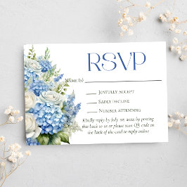 Blue Hydrangea Floral Wedding QR Code Website RSVP Karte