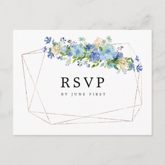 Blue Hydrangea Floral Wedding RSVP Postcard Einladungspostkarte (Vorderseite)