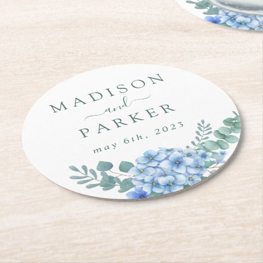 Blue Hydrangea Floral Wedding Runder Pappuntersetzer (Angewinkelt)