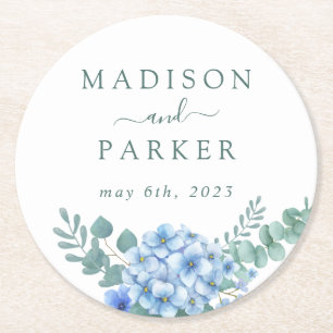 Blue Hydrangea Floral Wedding Runder Pappuntersetzer