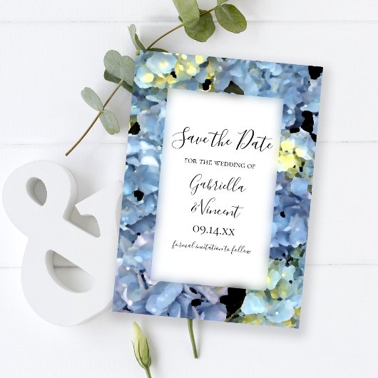 Blue Hydrangea floral Wedding Save the Date