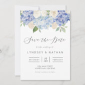 Blue Hydrangea floral Wedding Save the Date Einladung (Vorderseite)