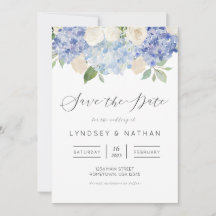 Blue Hydrangea floral Wedding Save the Date