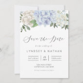 Blue Hydrangea floral Wedding Save the Date Einladung (Vorderseite)