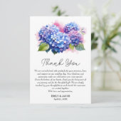 Blue Hydrangea Floral Wedding Theme Dankeskarte (Stehend Vorderseite)