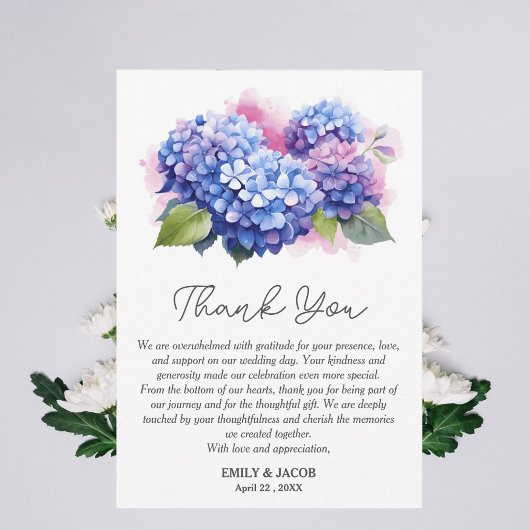 Blue Hydrangea Floral Wedding Theme Dankeskarte