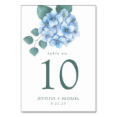 Blue Hydrangea Floral Wedding Tischnummer (Vorderseite)