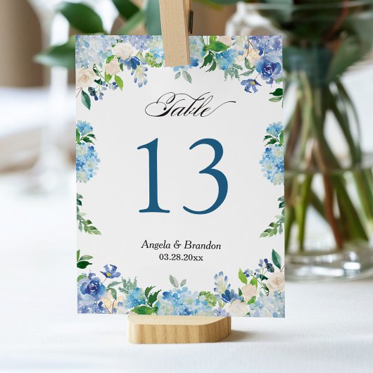 Blue Hydrangea Floral Wedding Tischnummer