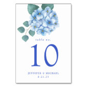 Blue Hydrangea Floral Wedding Tischnummer (Rückseite)