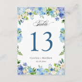 Blue Hydrangea Floral Wedding Tischnummer Card (Rückseite)