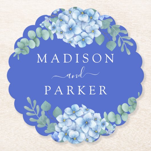 Blue Hydrangea Floral Wedding Untersetzer (Vorderseite)