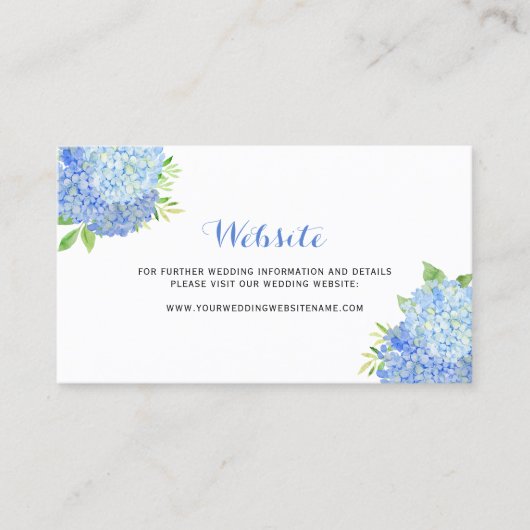 Blue Hydrangea Floral Wedding Website Card Visitenkarte (Vorderseite)