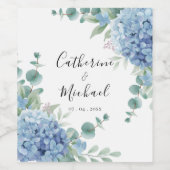 Blue Hydrangea Floral Wedding  Weinetikett (Einzelnes Label)