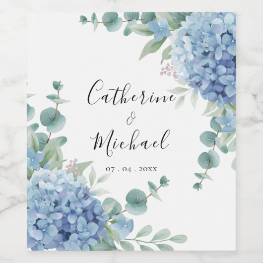 Blue Hydrangea Floral Wedding  Weinetikett (Einzelnes Label)