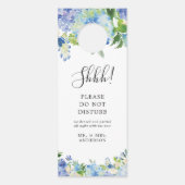 Blue Hydrangea Floral Wedding Welcome Door Hanger Türanhänger (Vorderseite)