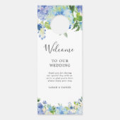 Blue Hydrangea Floral Wedding Welcome Door Hanger Türanhänger (Rückseite)