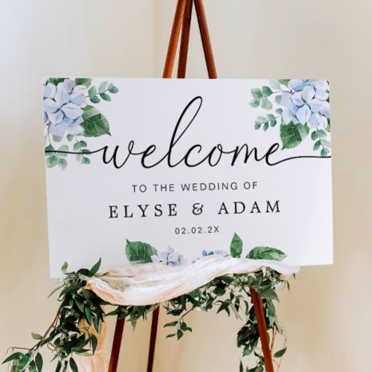 Blue Hydrangea Floral Wedding Willkommenszeichen Poster