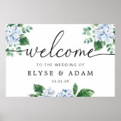 Blue Hydrangea Floral Wedding Willkommenszeichen Poster (Vorne)