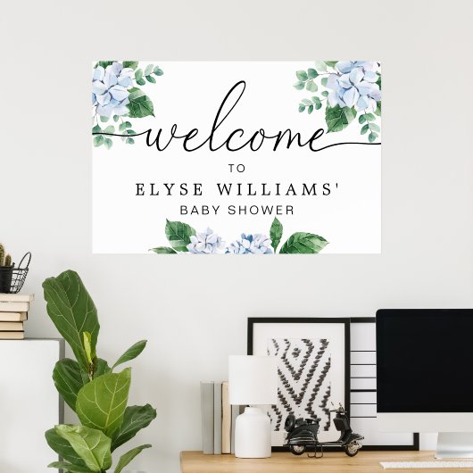 Blue Hydrangea Floral Welcome Sign Poster (Heimbüro)