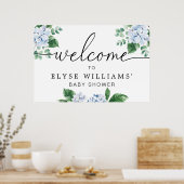 Blue Hydrangea Floral Welcome Sign Poster (Küche)