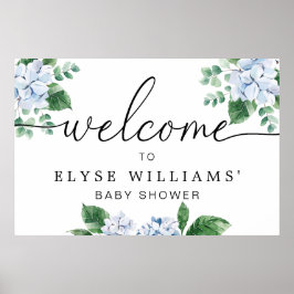 Blue Hydrangea Floral Welcome Sign Poster