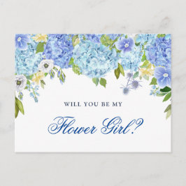 Blue Hydrangea Floral wird mein Blumenmädchen sein Postkarte