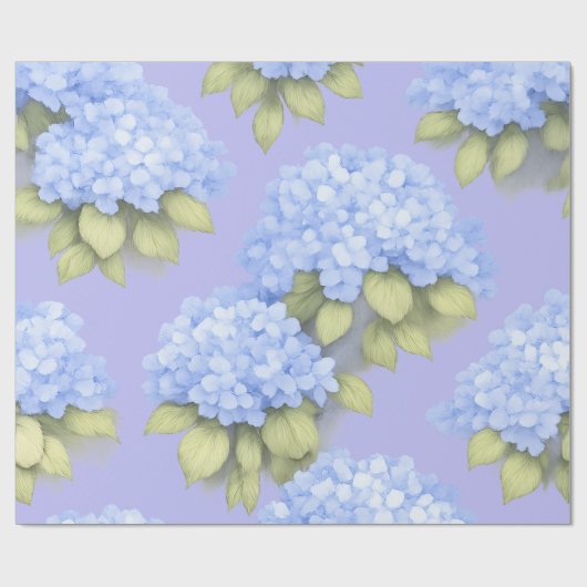 Blue Hydrangea Floral Wrapping Paper Geschenkpapier (Flach)