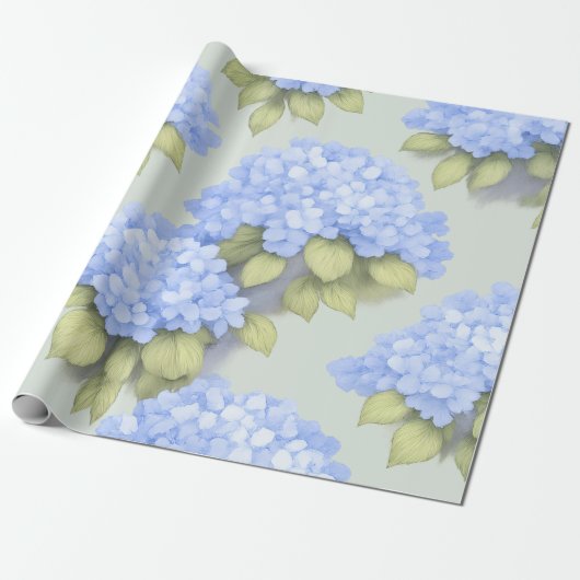 Blue Hydrangea Floral Wrapping Paper Geschenkpapier (Ungerollt)