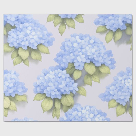 Blue Hydrangea Floral Wrapping Paper Geschenkpapier (Flach)