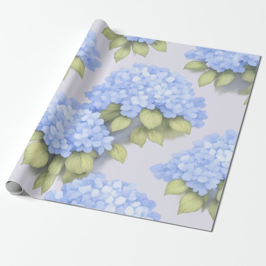 Blue Hydrangea Floral Wrapping Paper Geschenkpapier (Ungerollt)