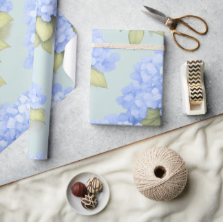 Blue Hydrangea Floral Wrapping Paper Geschenkpapier